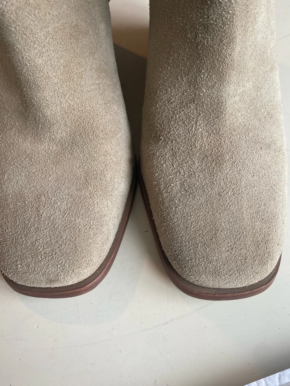 Dolce Vita Susann Wedge Heel Ankle Boot in Almond Suede Square Toe, size 8.5